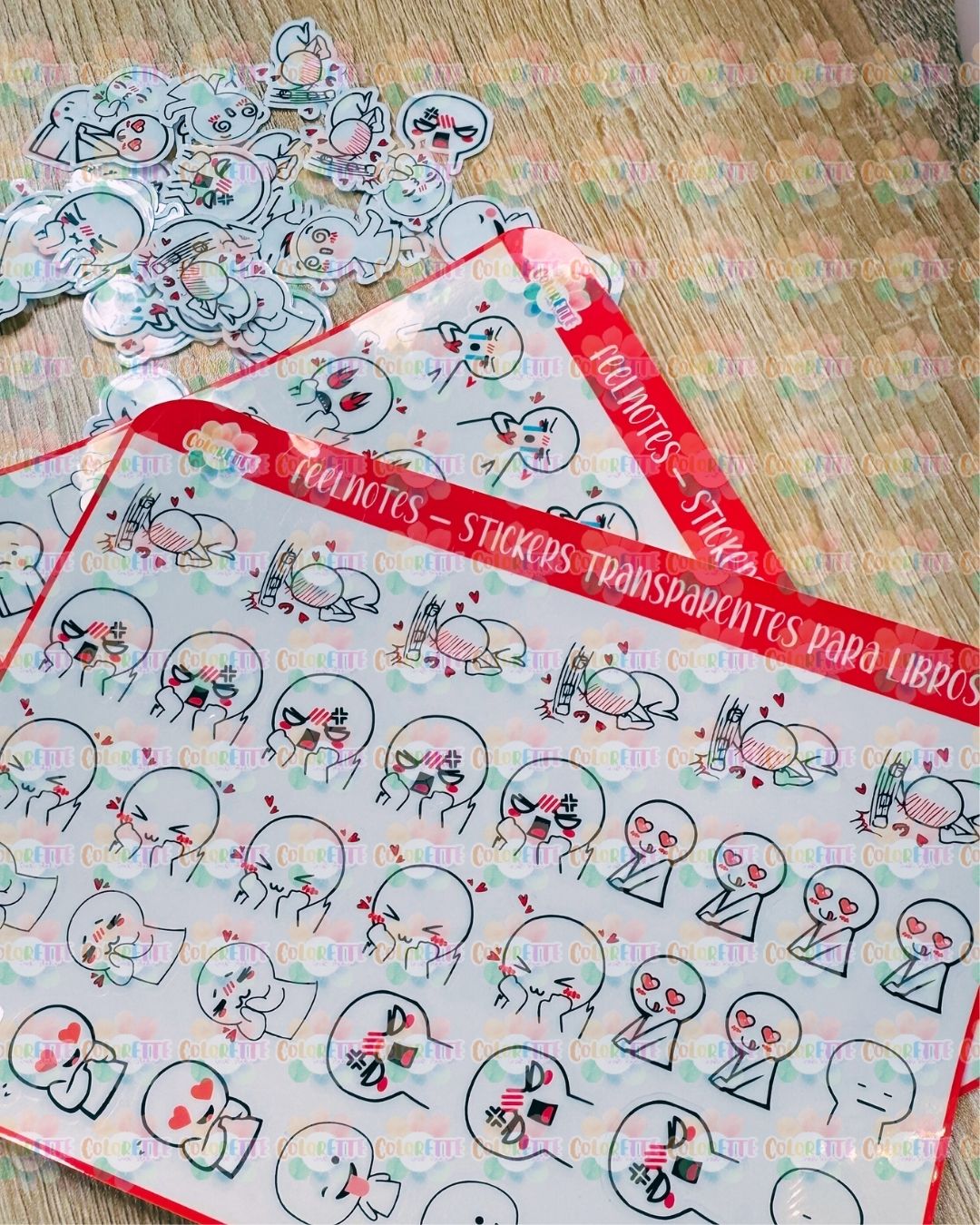 FeelNotes – 2 plantillas con 76 Stickers transparentes de emociones para libros.
